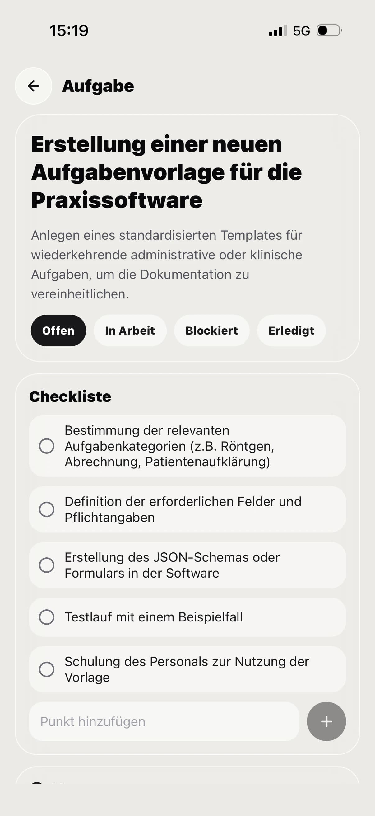Aufgabenansicht der kaya App