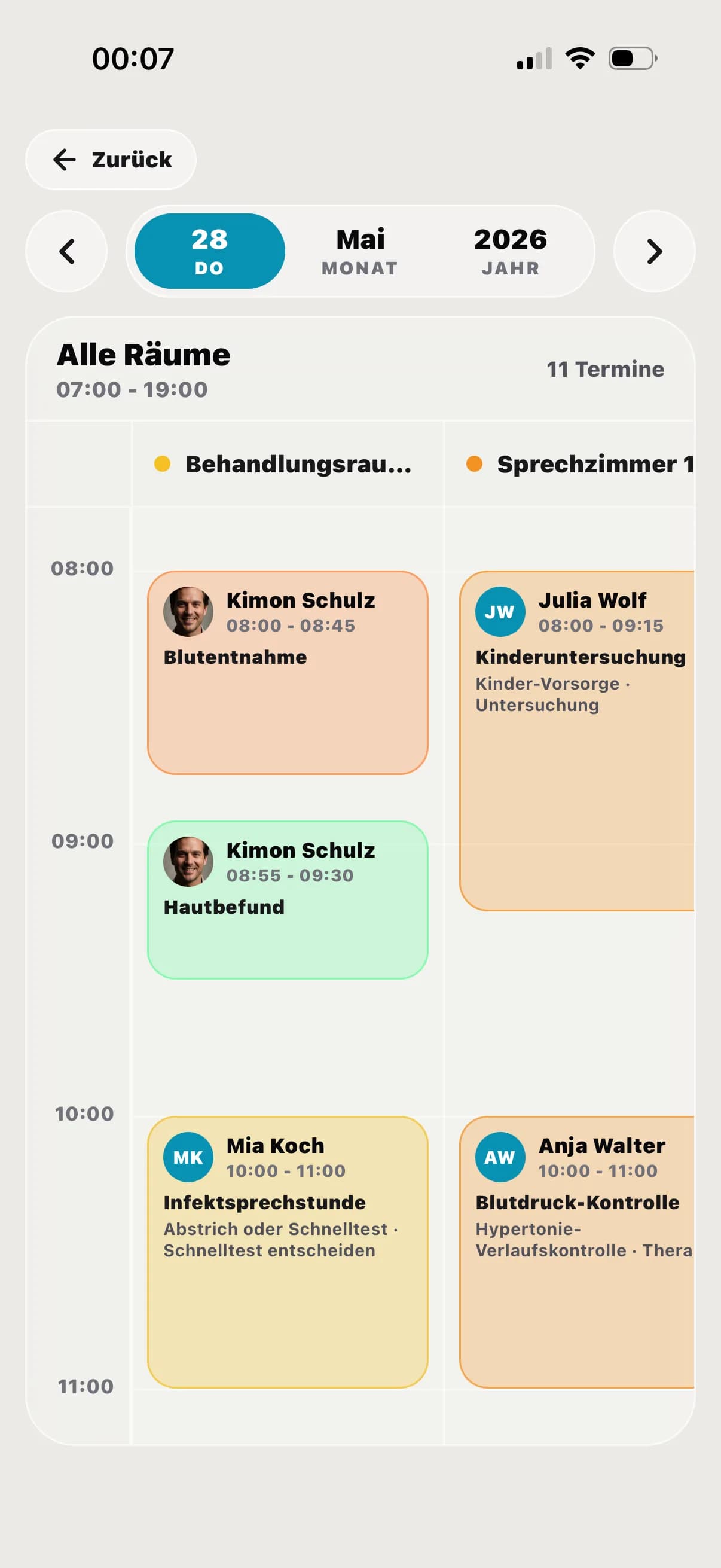 Kalenderansicht in der kaya Mitarbeiter-App