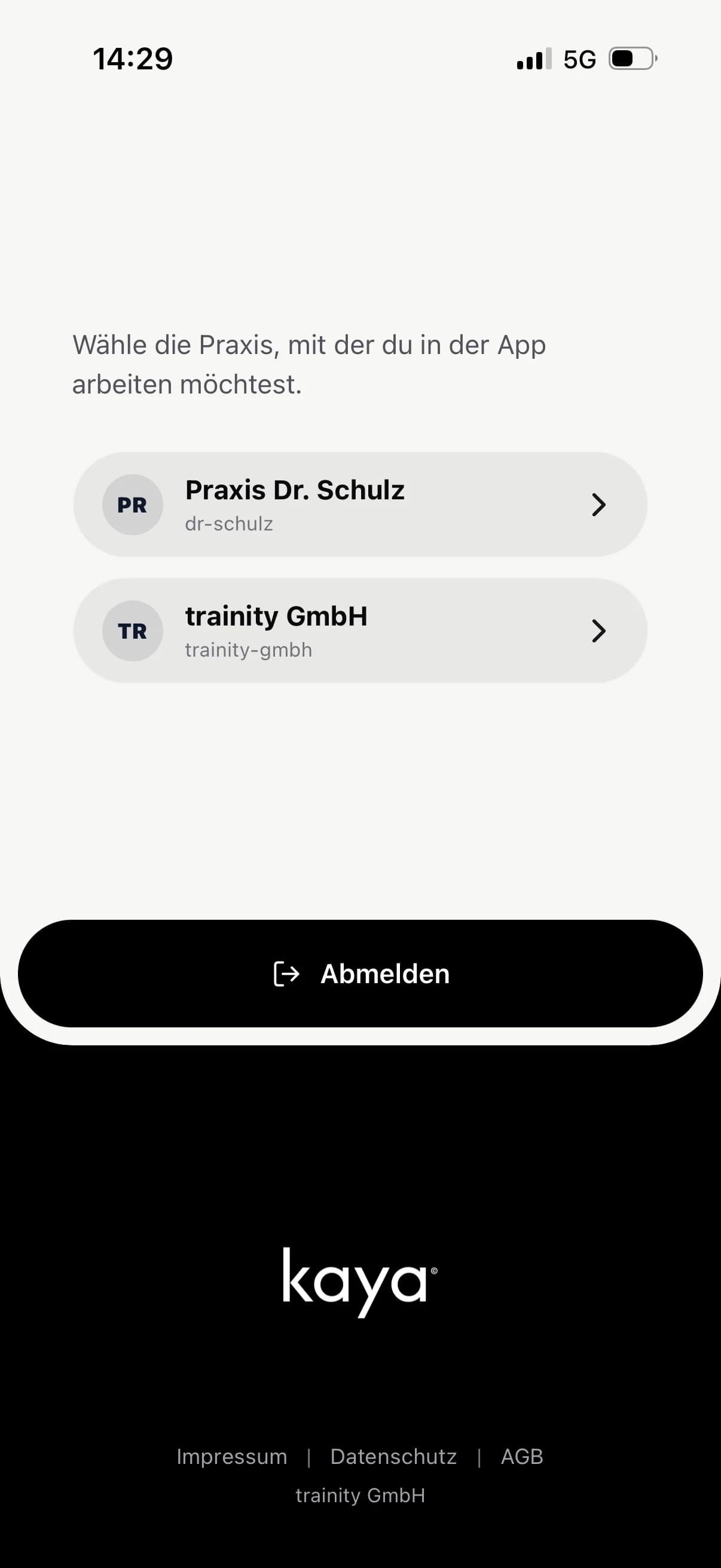 Loginansicht der kaya Mitarbeiter-App auf dem iPhone