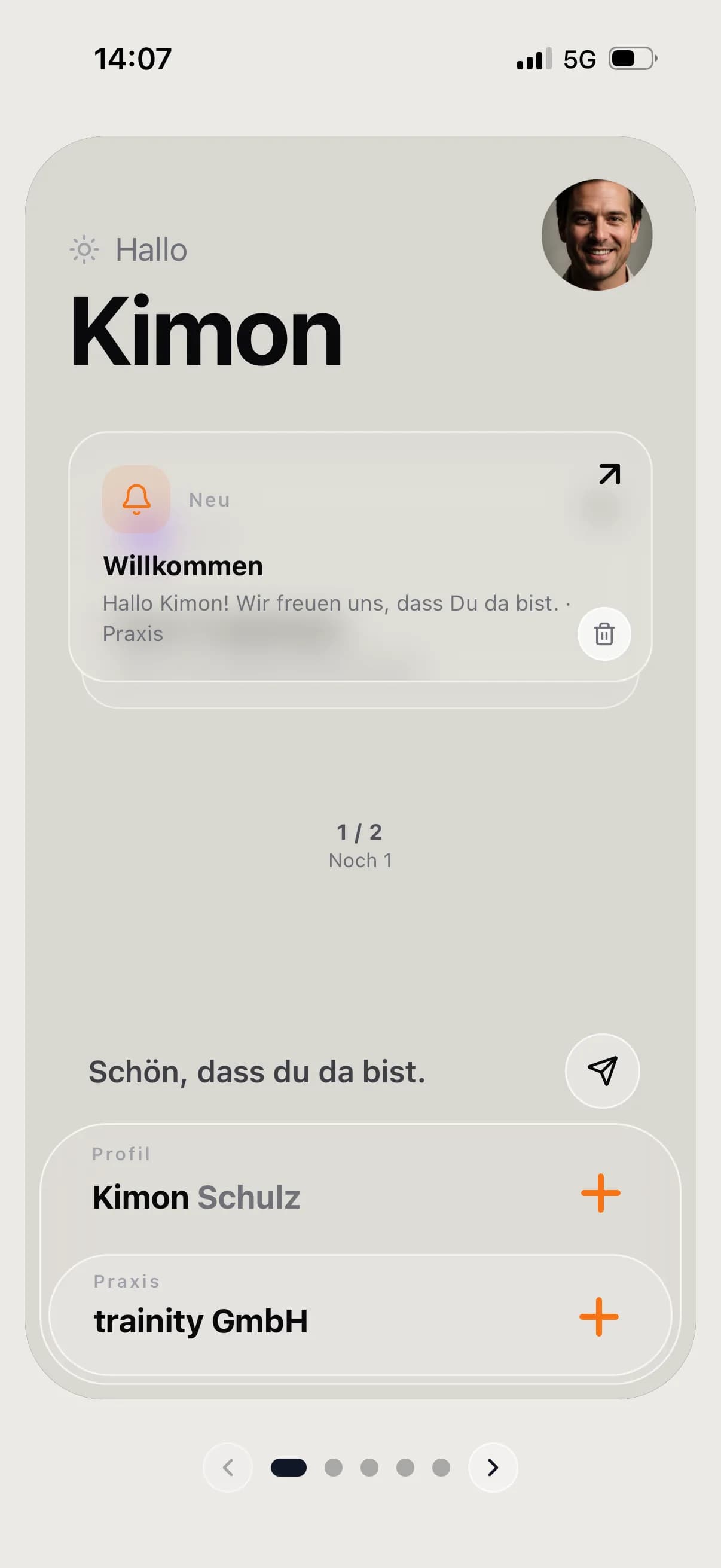 Startansicht der kaya Patienten-App
